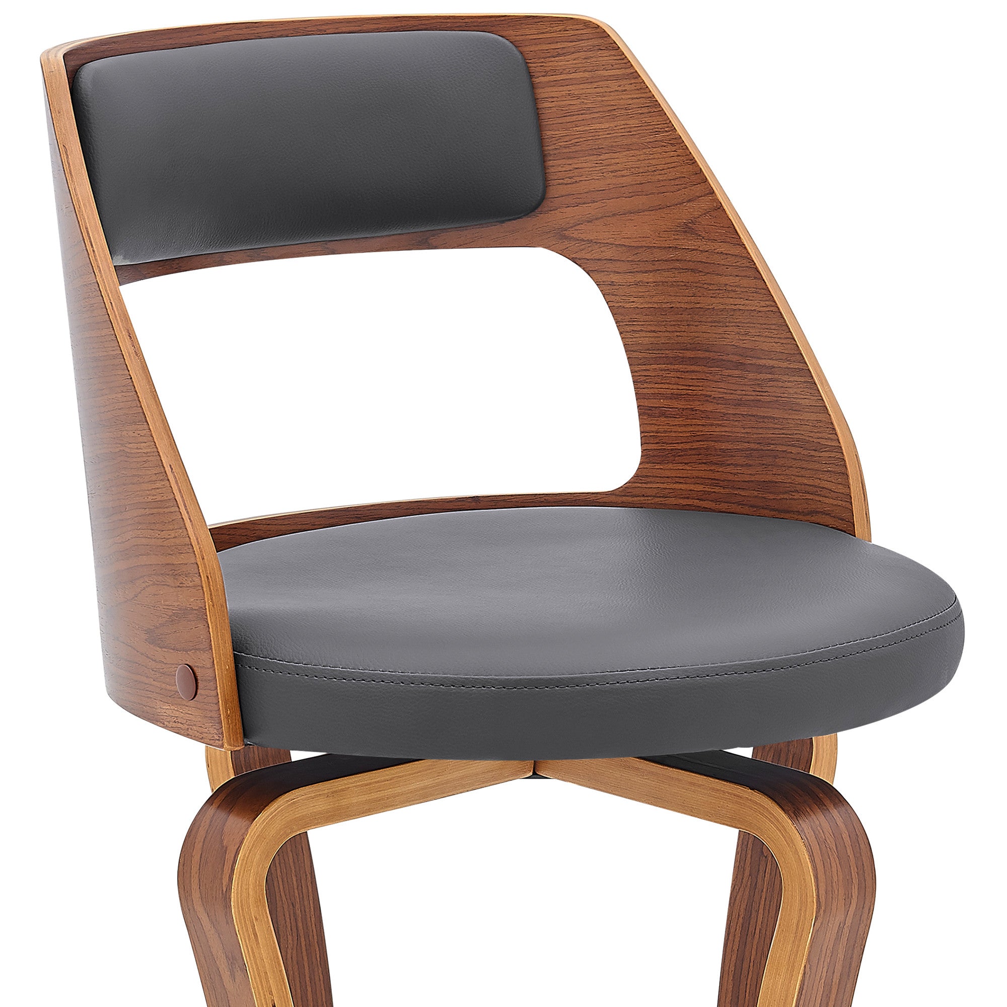 29" Gray And Brown Faux Leather Swivel Bar Height Bar Chair - Homeroots - Flyclothing LLC