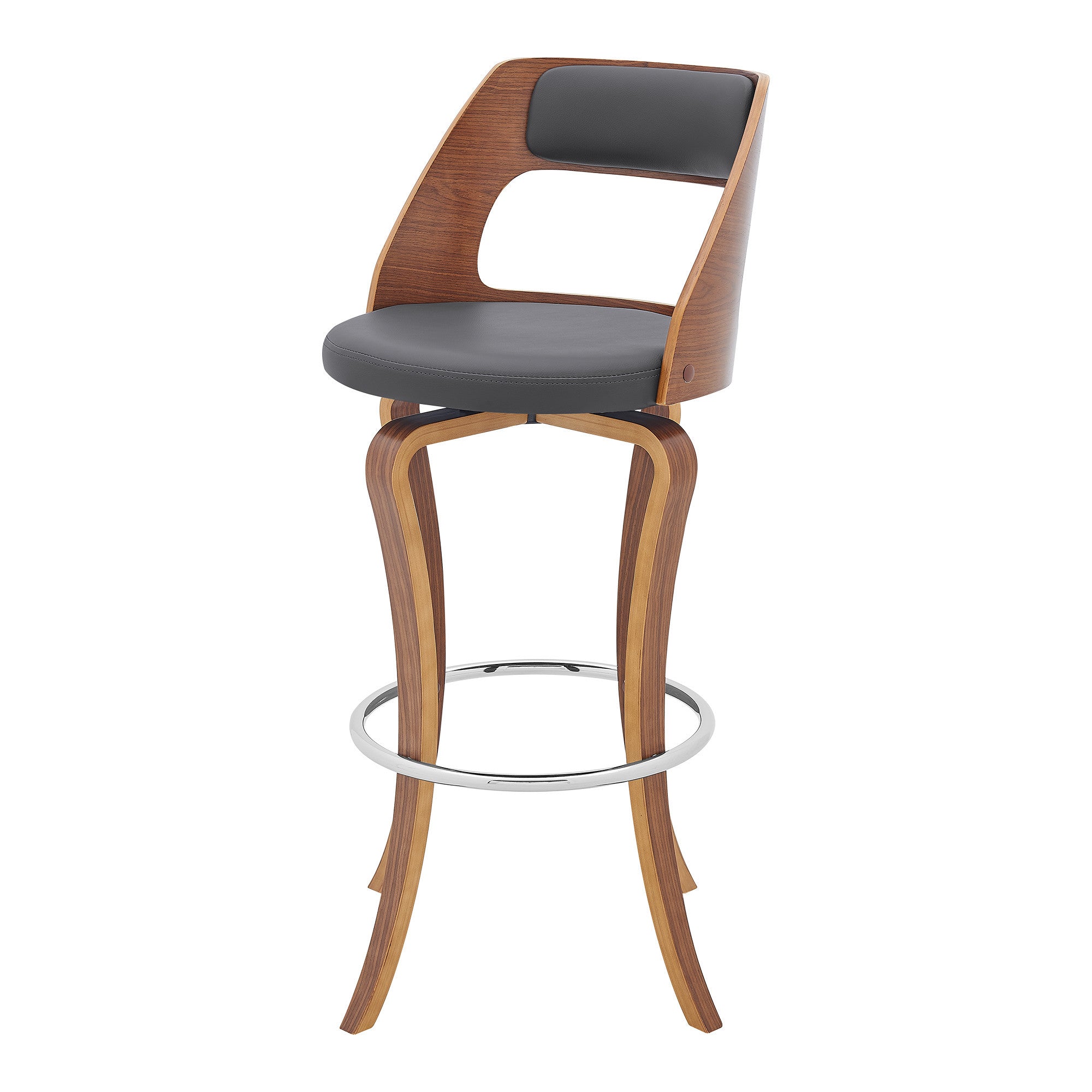 29" Gray And Brown Faux Leather Swivel Bar Height Bar Chair - Homeroots - Flyclothing LLC