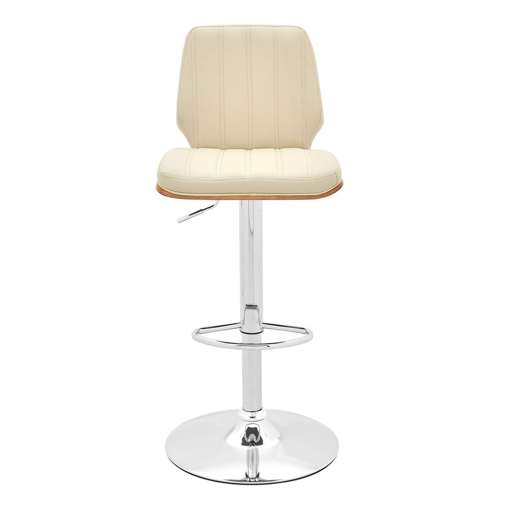 25" Cream And Silver Faux Leather And Steel Swivel Adjustable Height Bar Chair - Homeroots - Flyclothing LLC