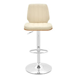 25" Cream And Silver Faux Leather And Steel Swivel Adjustable Height Bar Chair - Homeroots