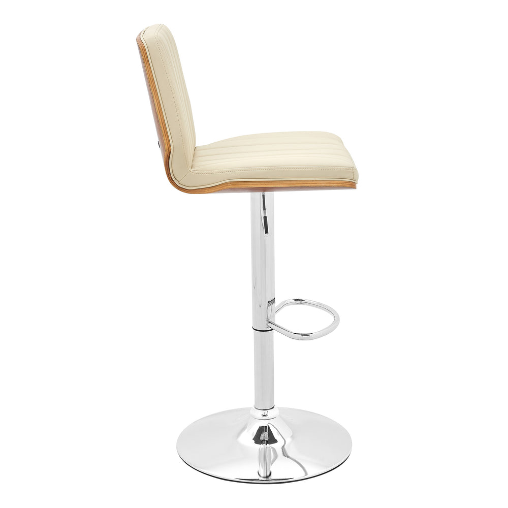 25" Cream And Silver Faux Leather And Steel Swivel Adjustable Height Bar Chair - Homeroots - Flyclothing LLC