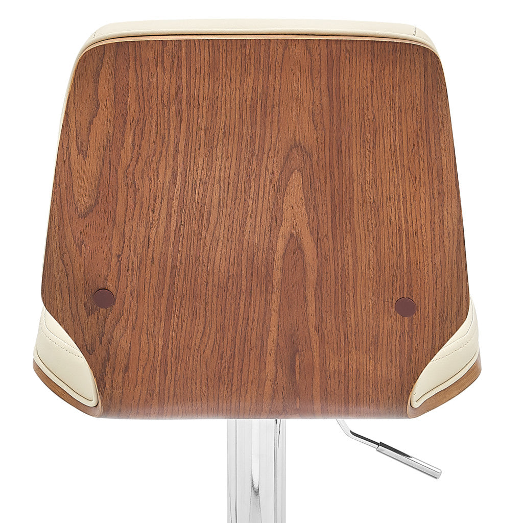 25" Cream And Silver Faux Leather And Steel Swivel Adjustable Height Bar Chair - Homeroots - Flyclothing LLC