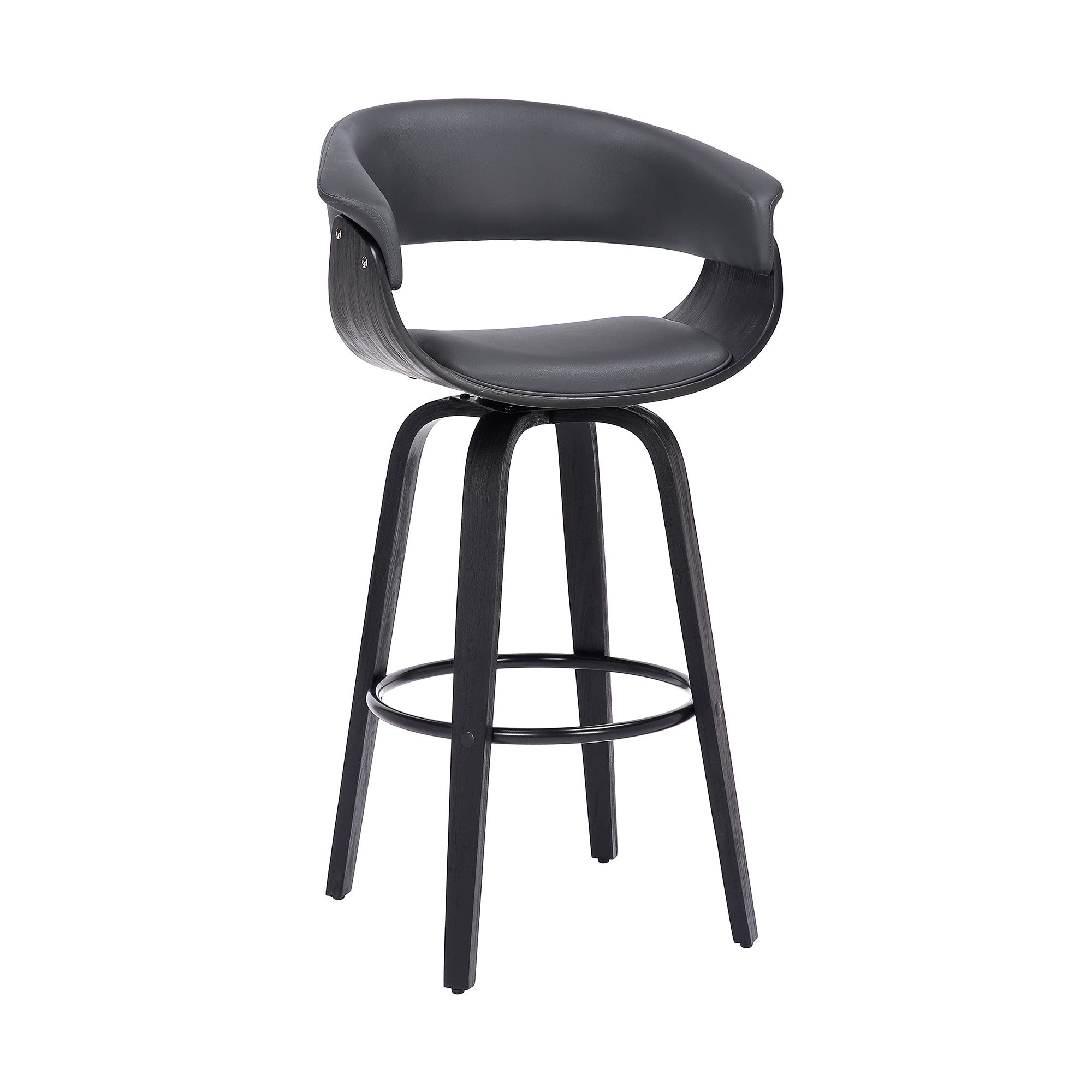 27" Gray And Black Faux Leather And Solid Wood Swivel Low Back Counter Height Bar Chair - Homeroots - Flyclothing LLC