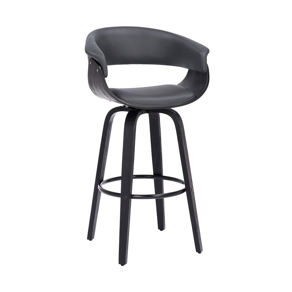 27" Gray And Black Faux Leather And Solid Wood Swivel Low Back Counter Height Bar Chair - Homeroots
