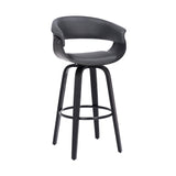 27" Gray And Black Faux Leather And Solid Wood Swivel Low Back Counter Height Bar Chair - Homeroots