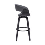 27" Gray And Black Faux Leather And Solid Wood Swivel Low Back Counter Height Bar Chair - Homeroots