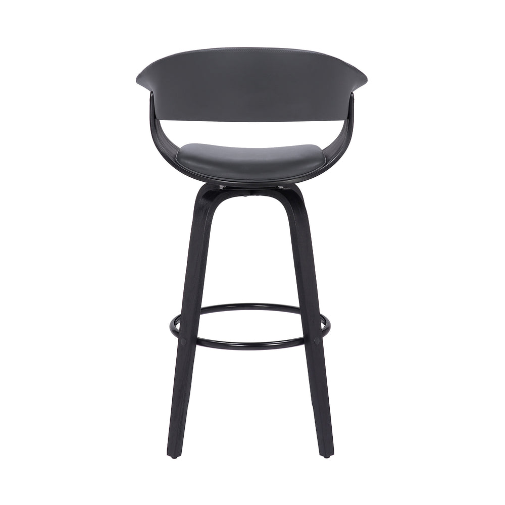 27" Gray And Black Faux Leather And Solid Wood Swivel Low Back Counter Height Bar Chair - Homeroots - Flyclothing LLC