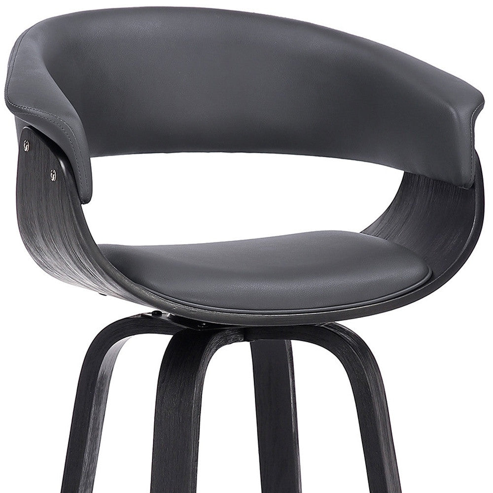 27" Gray And Black Faux Leather And Solid Wood Swivel Low Back Counter Height Bar Chair - Homeroots - Flyclothing LLC
