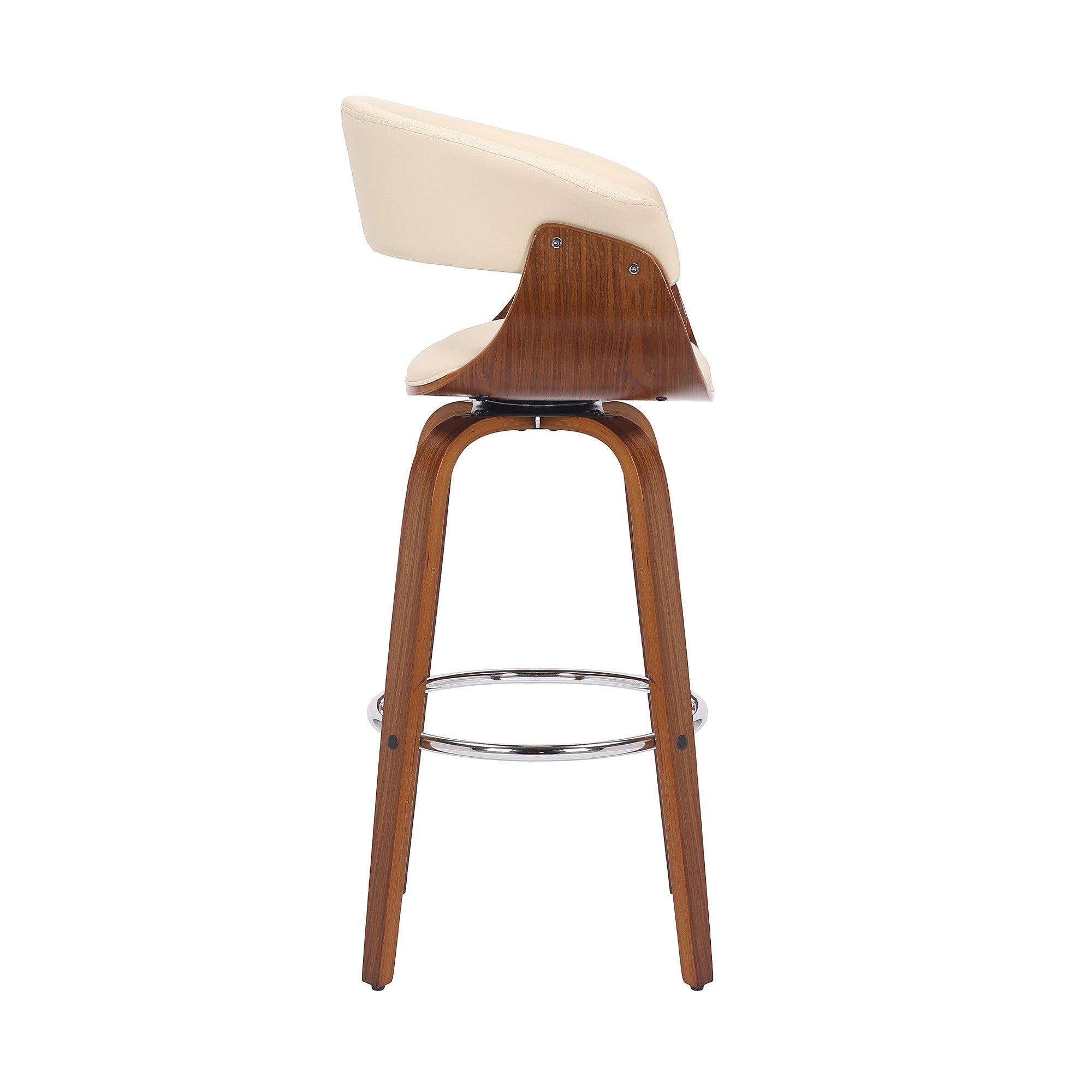 27" Cream And Brown Solid Wood Swivel Low Back Counter Height Bar Chair - Homeroots - Flyclothing LLC