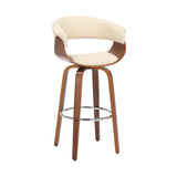 31" Cream And Brown Faux Leather And Solid Wood Swivel Low Back Bar Height Bar Chair - Homeroots - Flyclothing LLC