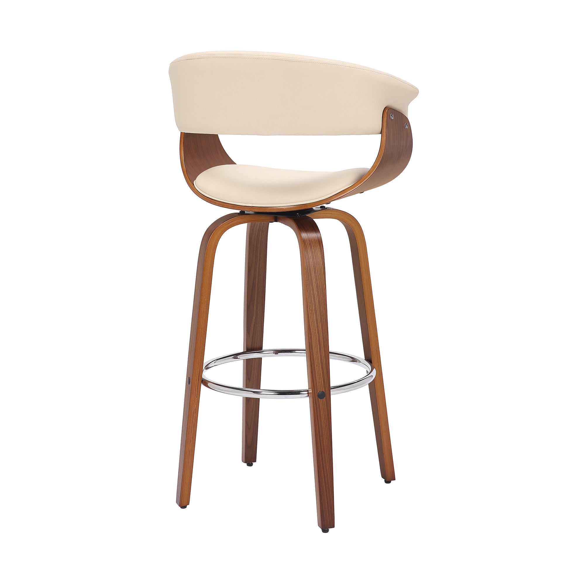 31" Cream And Brown Faux Leather And Solid Wood Swivel Low Back Bar Height Bar Chair - Homeroots - Flyclothing LLC