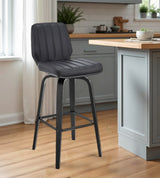 27" Gray And Black Faux Leather And Iron Swivel Counter Height Bar Chair - Homeroots - Flyclothing LLC