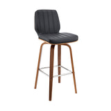 31" Gray And Brown Faux Leather And Solid and Manufactured Wood Swivel Bar Height Bar Chair - Homeroots