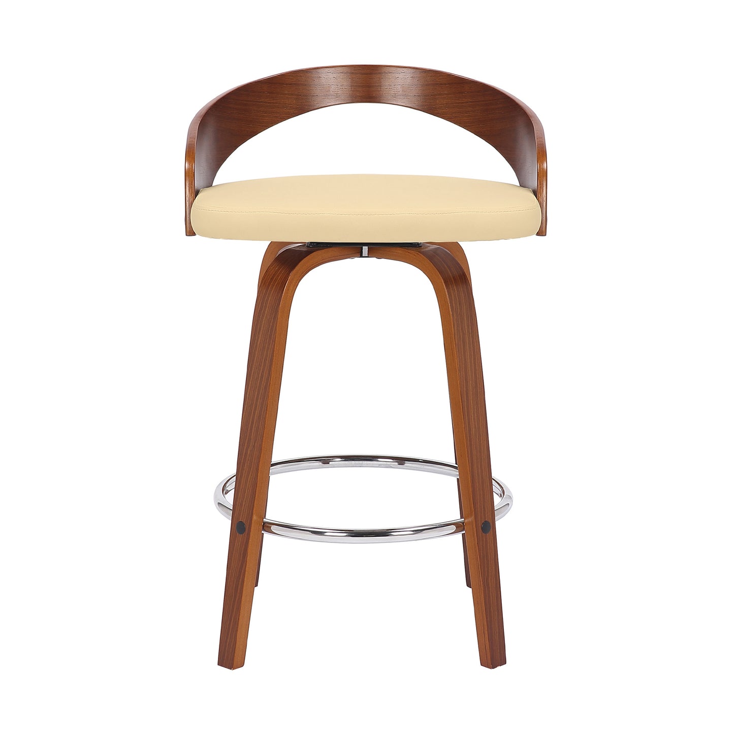 26" Cream And Brown Faux Leather And Solid Wood Swivel Low Back Counter Height Bar Chair - Homeroots - Flyclothing LLC