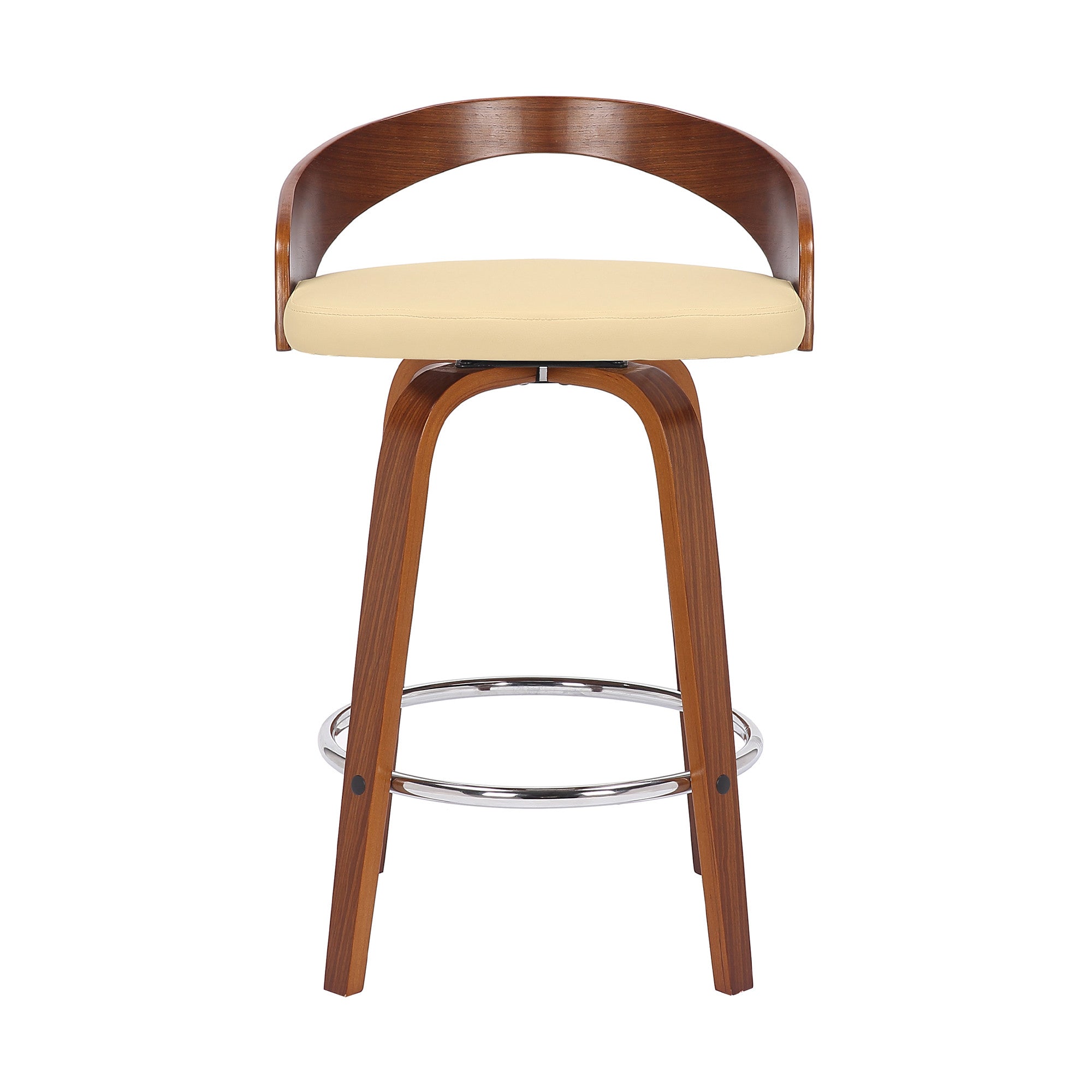 26" Cream And Brown Faux Leather And Solid Wood Swivel Low Back Counter Height Bar Chair - Homeroots - Flyclothing LLC