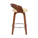 26" Cream And Brown Faux Leather And Solid Wood Swivel Low Back Counter Height Bar Chair - Homeroots - Flyclothing LLC