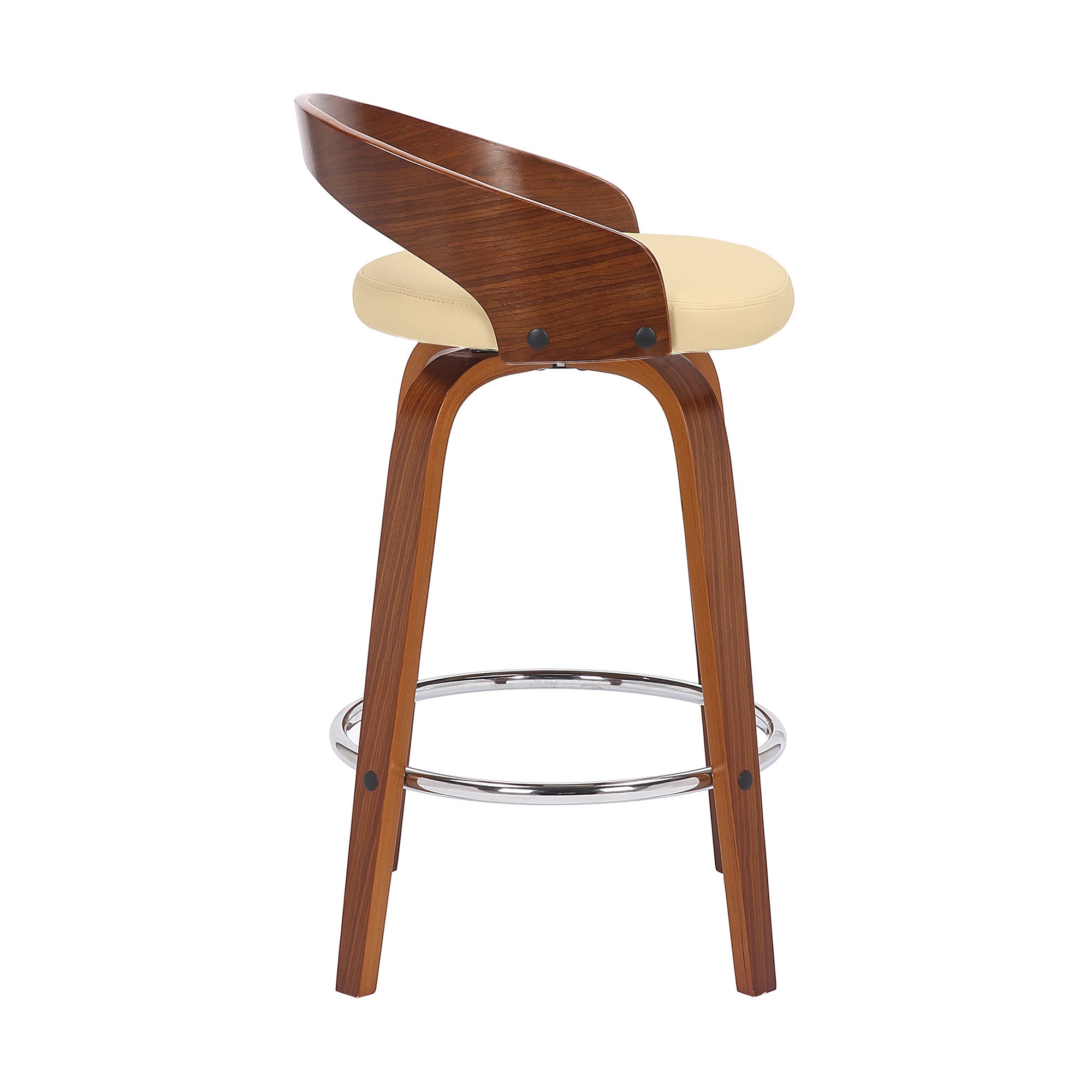 26" Cream And Brown Faux Leather And Solid Wood Swivel Low Back Counter Height Bar Chair - Homeroots - Flyclothing LLC