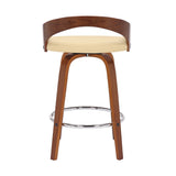 26" Cream And Brown Faux Leather And Solid Wood Swivel Low Back Counter Height Bar Chair - Homeroots