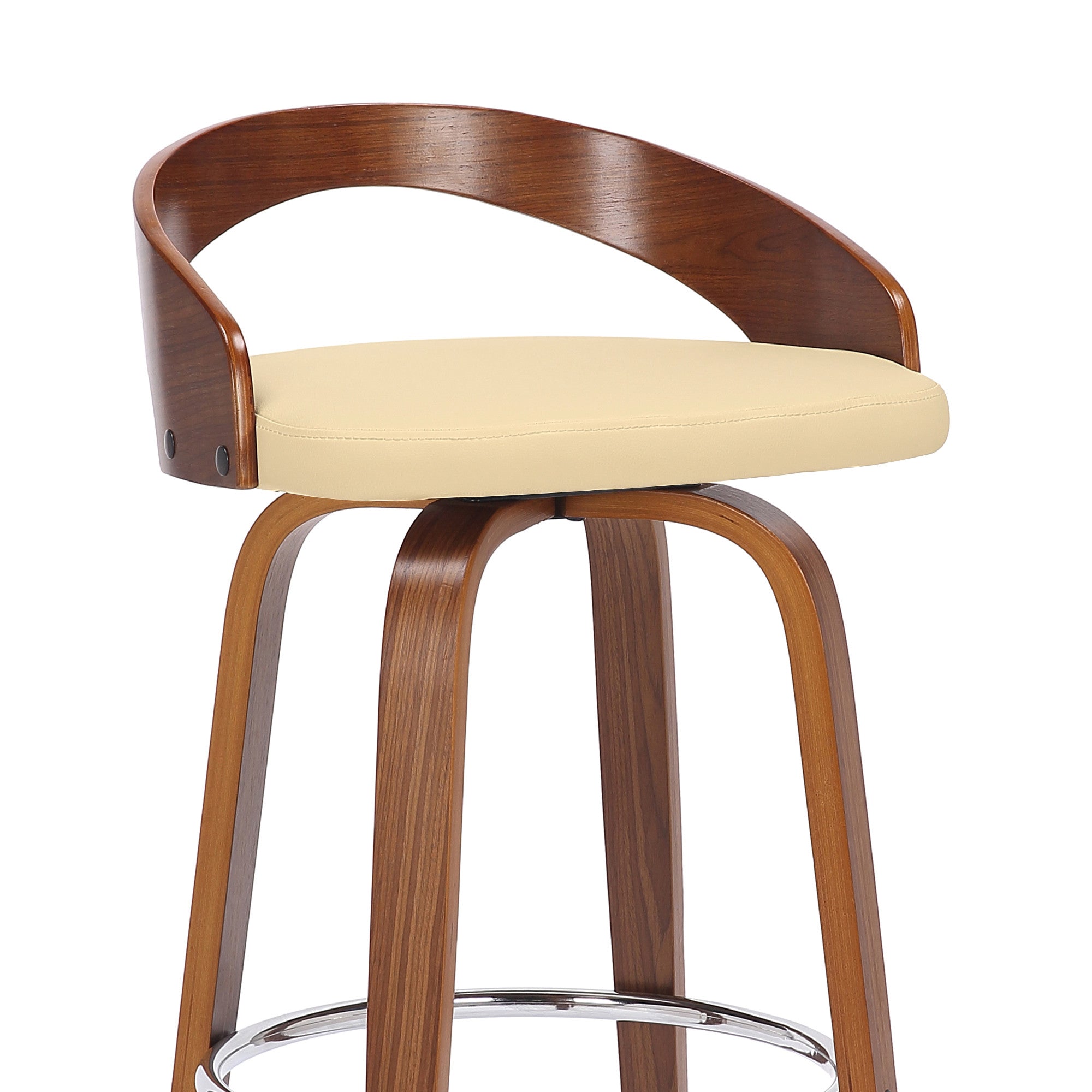 26" Cream And Brown Faux Leather And Solid Wood Swivel Low Back Counter Height Bar Chair - Homeroots - Flyclothing LLC