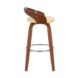 30" Cream And Brown Faux Leather And Solid Wood Swivel Low Back Bar Height Bar Chair - Homeroots