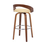 30" Cream And Brown Faux Leather And Solid Wood Swivel Low Back Bar Height Bar Chair - Homeroots