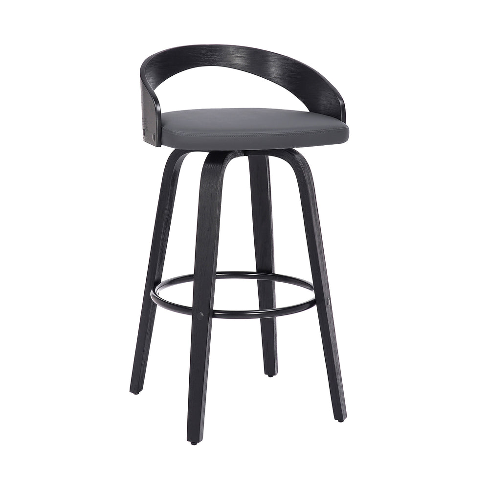 26" Gray And Black Faux Leather And Iron Swivel Low Back Counter Height Bar Chair - Homeroots