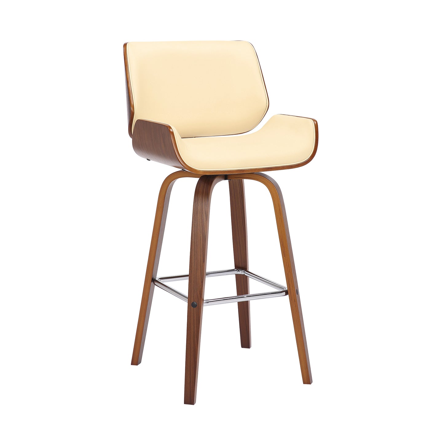 26" Cream And Brown Faux Leather And Solid Wood Swivel Counter Height Bar Chair - Homeroots - Flyclothing LLC