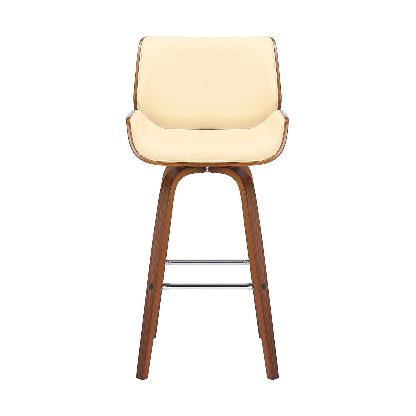 26" Cream And Brown Faux Leather And Solid Wood Swivel Counter Height Bar Chair - Homeroots - Flyclothing LLC