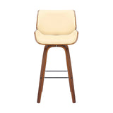 26" Cream And Brown Faux Leather And Solid Wood Swivel Counter Height Bar Chair - Homeroots - Flyclothing LLC