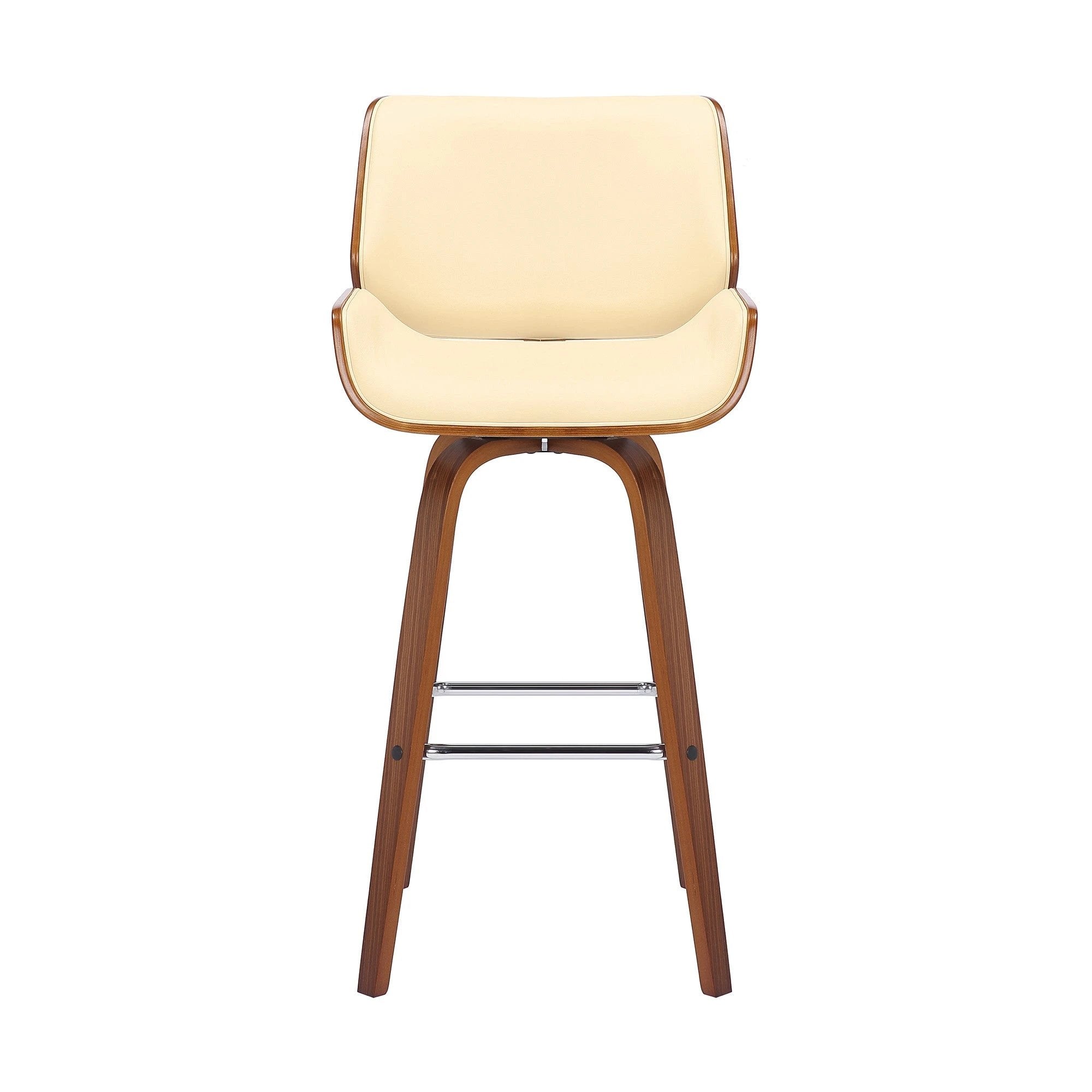 26" Cream And Brown Faux Leather And Solid Wood Swivel Counter Height Bar Chair - Homeroots - Flyclothing LLC