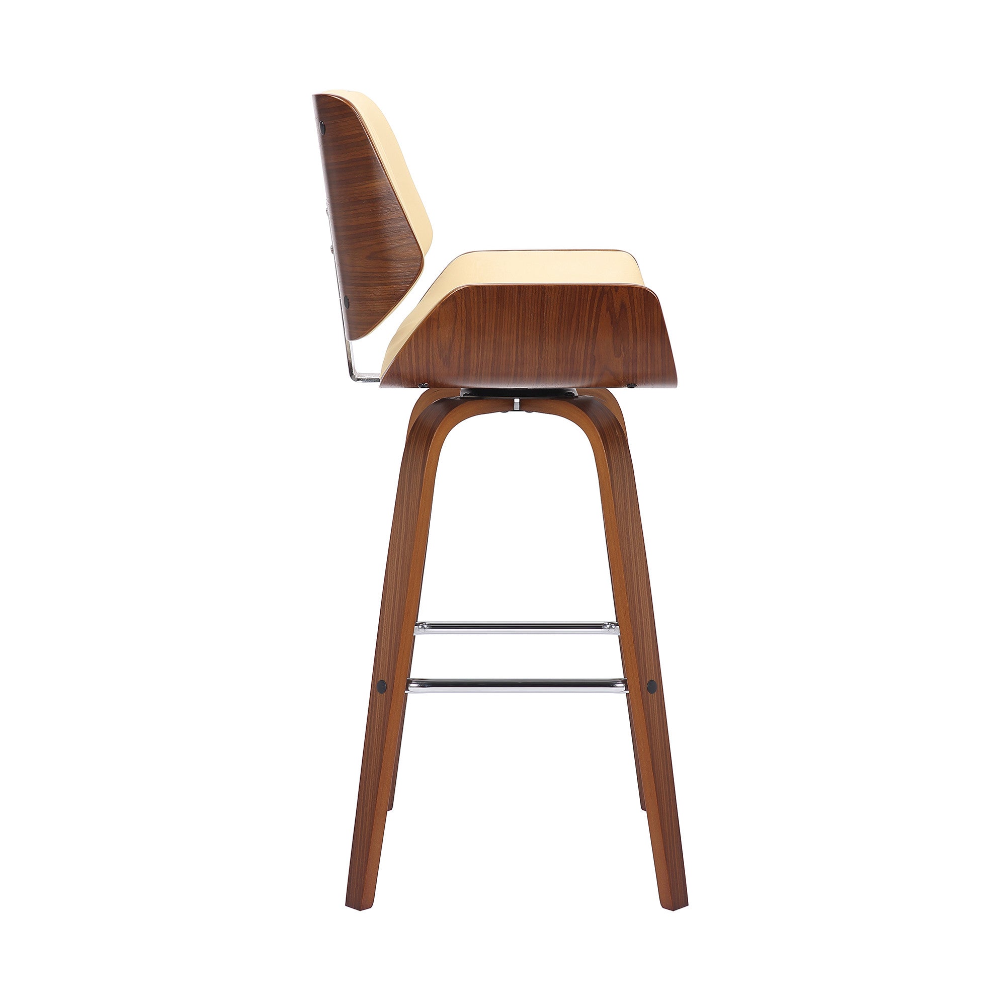 26" Cream And Brown Faux Leather And Solid Wood Swivel Counter Height Bar Chair - Homeroots - Flyclothing LLC