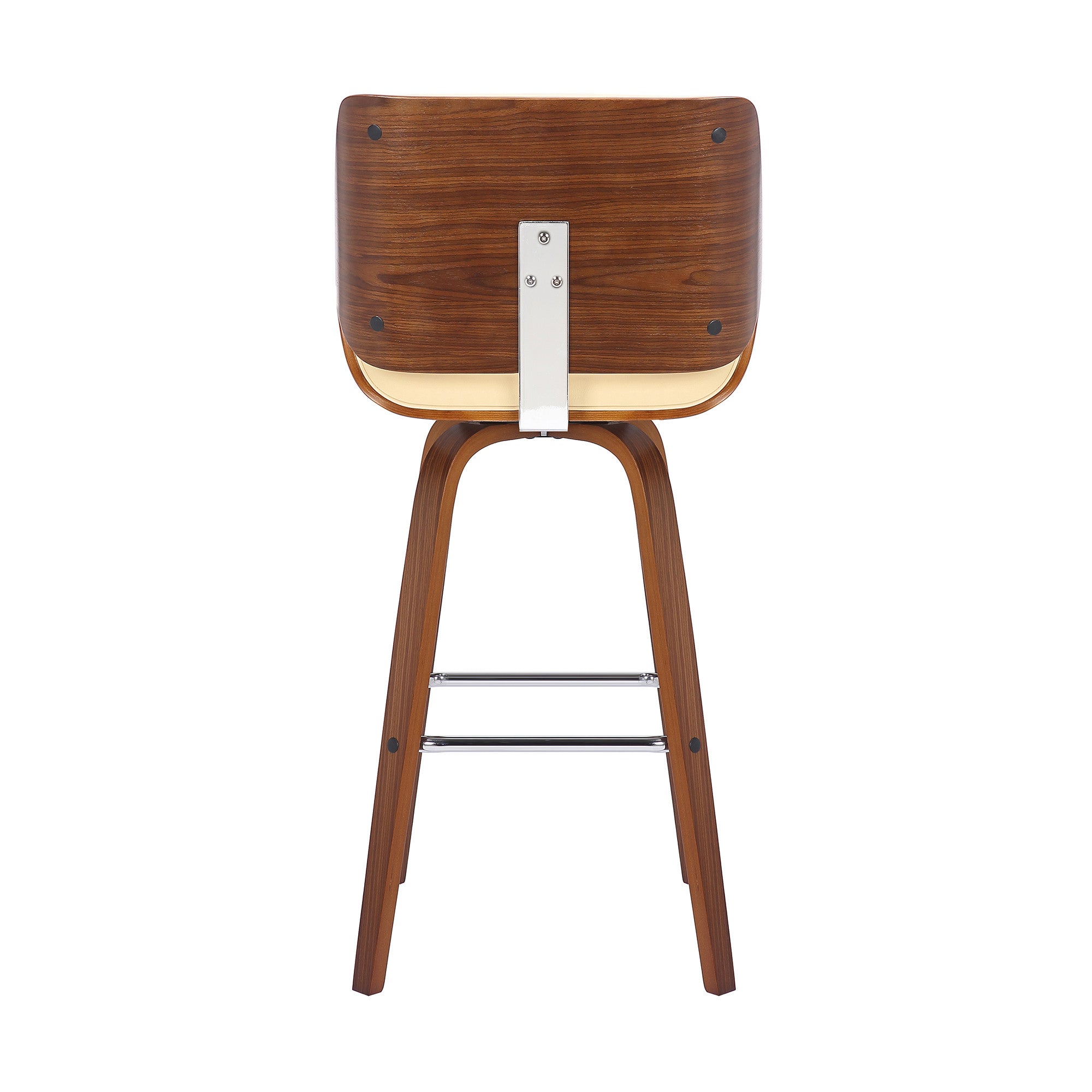 30" Cream And Brown Faux Leather And Solid Wood Swivel Bar Height Bar Chair - Homeroots - Flyclothing LLC