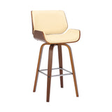 30" Cream And Brown Faux Leather And Solid Wood Swivel Bar Height Bar Chair - Homeroots - Flyclothing LLC