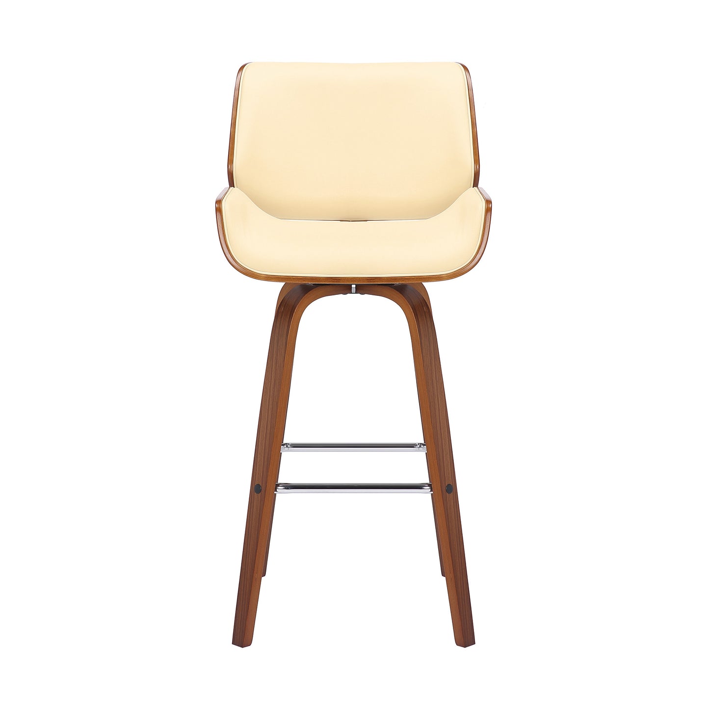 30" Cream And Brown Faux Leather And Solid Wood Swivel Bar Height Bar Chair - Homeroots - Flyclothing LLC