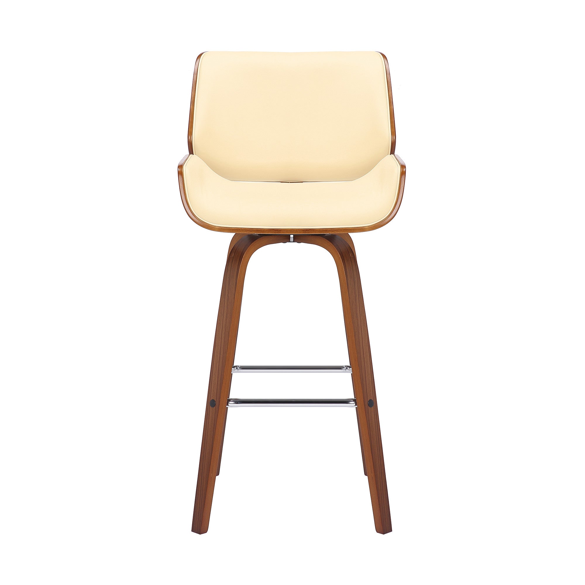 30" Cream And Brown Faux Leather And Solid Wood Swivel Bar Height Bar Chair - Homeroots - Flyclothing LLC