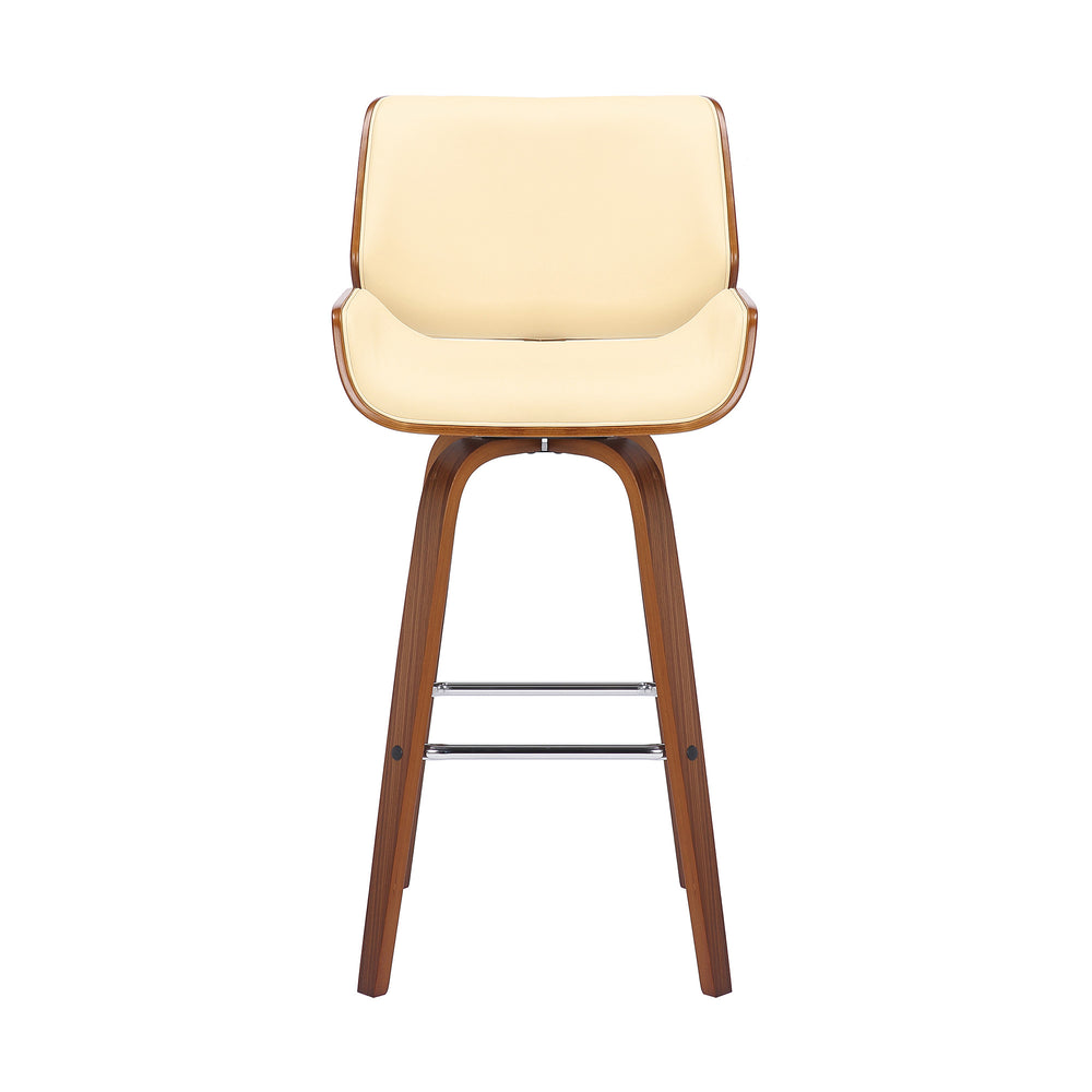 30" Cream And Brown Faux Leather And Solid Wood Swivel Bar Height Bar Chair - Homeroots - Flyclothing LLC
