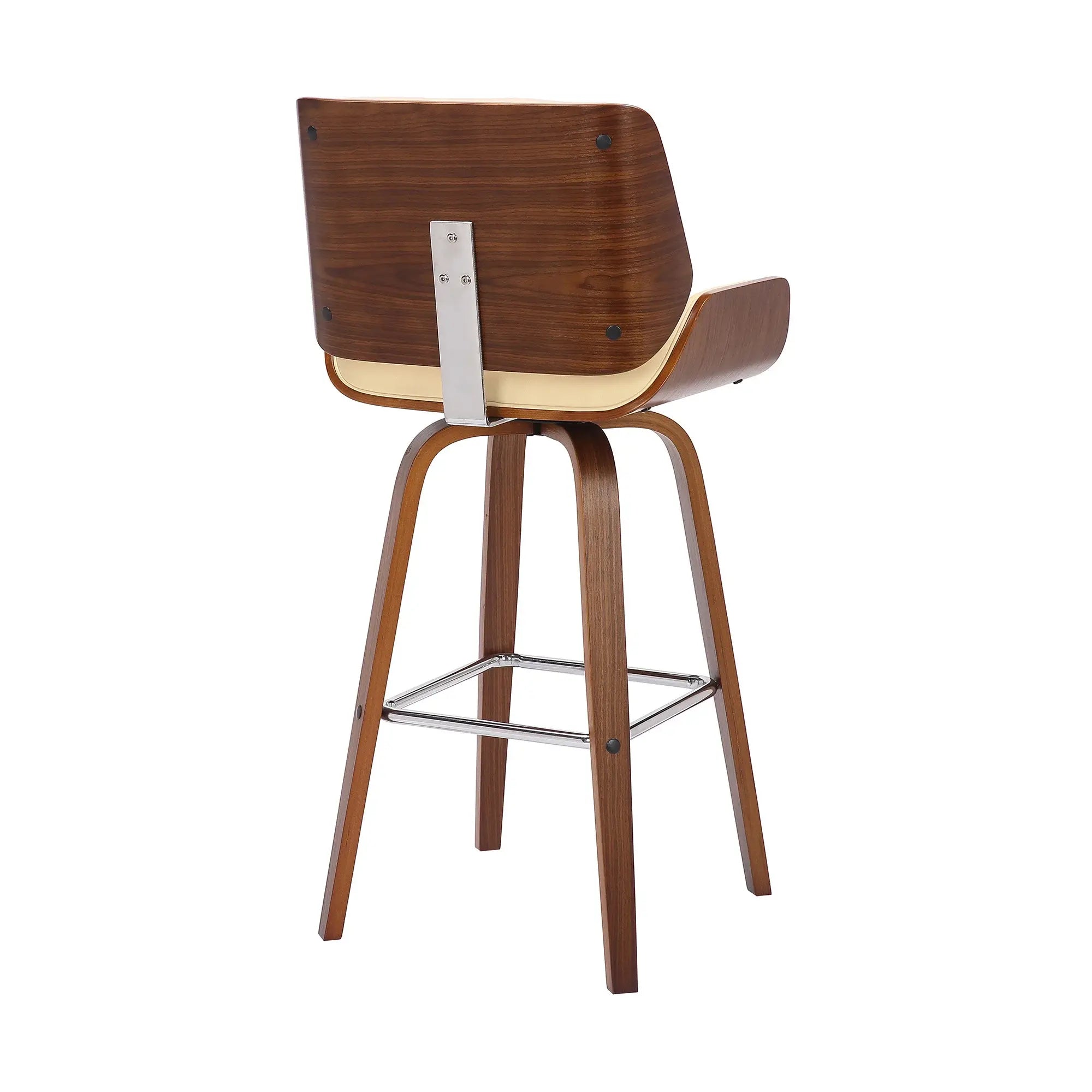 30" Cream And Brown Faux Leather And Solid Wood Swivel Bar Height Bar Chair - Homeroots - Flyclothing LLC