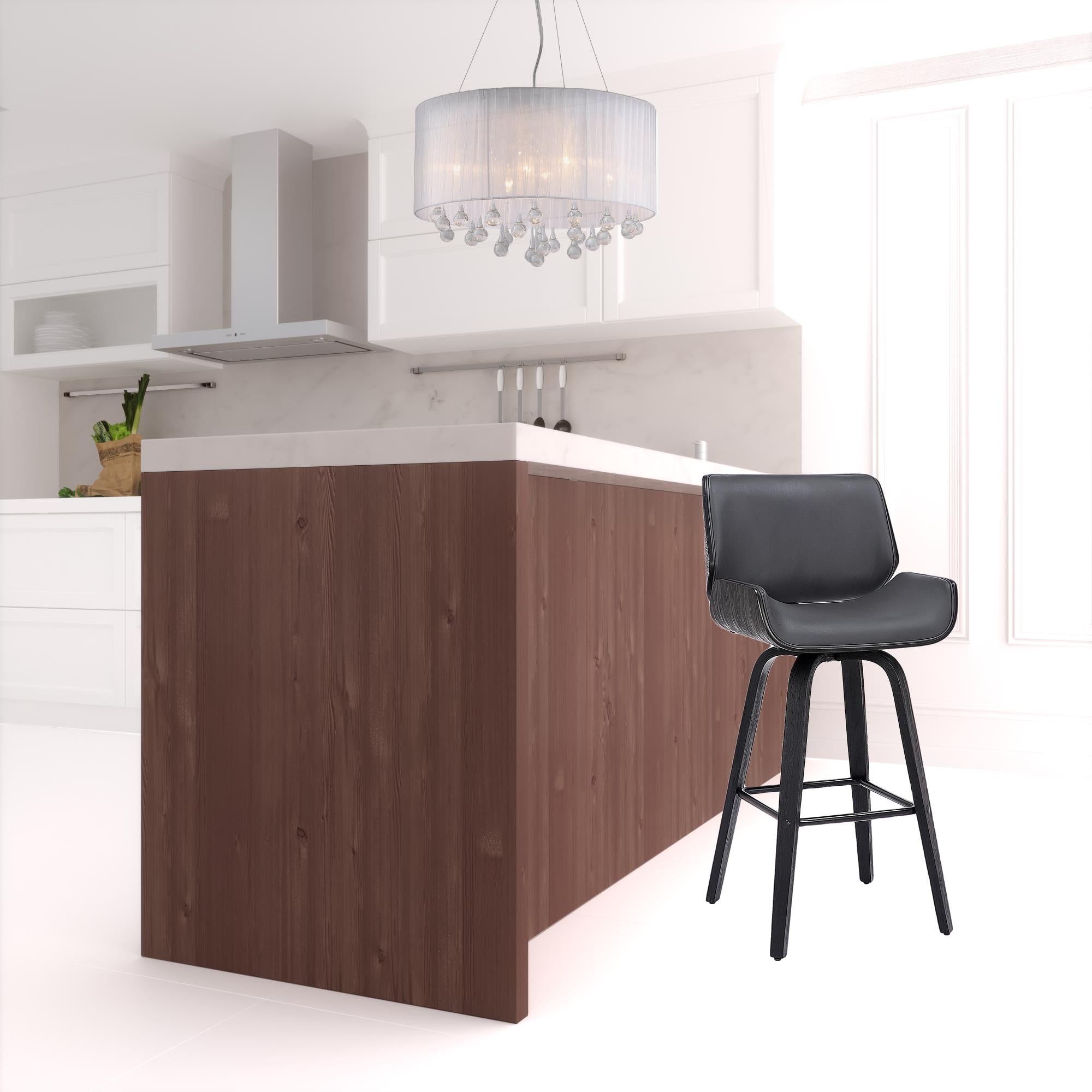 26" Gray And Black Faux Leather And Iron Swivel Counter Height Bar Chair - Homeroots - Flyclothing LLC