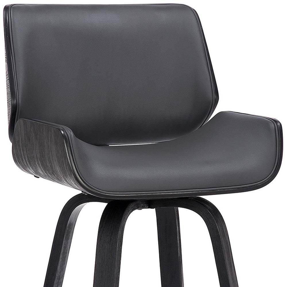 26" Gray And Black Faux Leather And Iron Swivel Counter Height Bar Chair - Homeroots - Flyclothing LLC