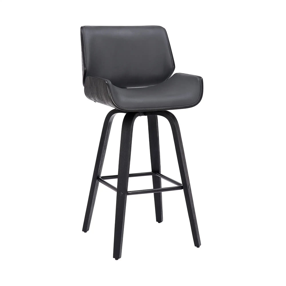 26" Gray And Black Faux Leather And Iron Swivel Counter Height Bar Chair - Homeroots