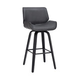 26" Gray And Black Faux Leather And Iron Swivel Counter Height Bar Chair - Homeroots