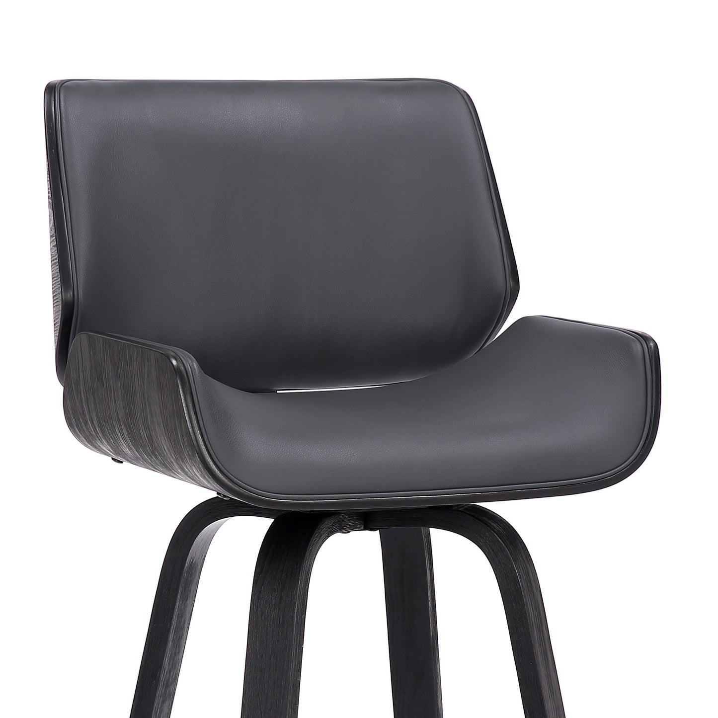 30" Gray And Black Faux Leather And Iron Swivel Bar Height Bar Chair - Homeroots - Flyclothing LLC