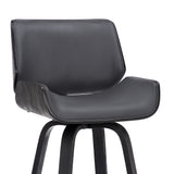 30" Gray And Black Faux Leather And Iron Swivel Bar Height Bar Chair - Homeroots - Flyclothing LLC