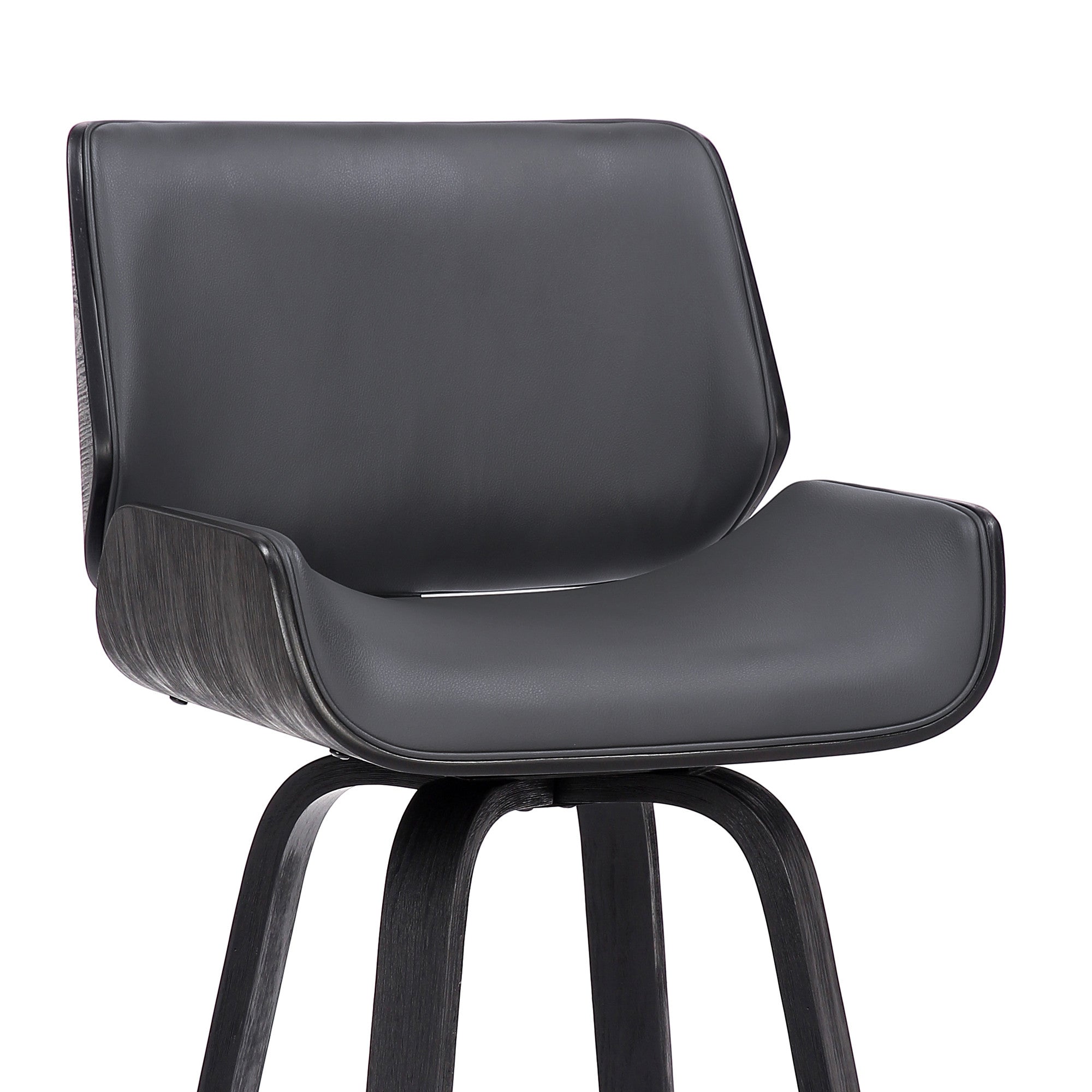 30" Gray And Black Faux Leather And Iron Swivel Bar Height Bar Chair - Homeroots - Flyclothing LLC