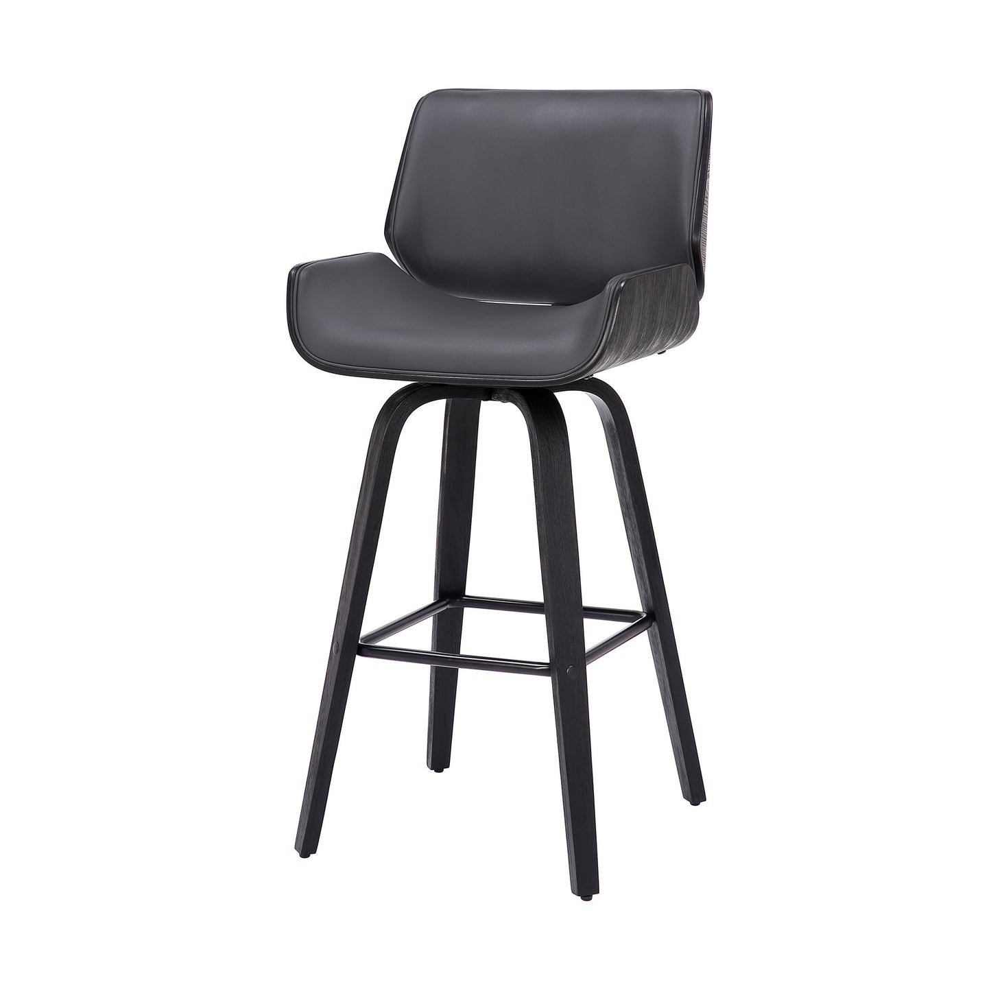 30" Gray And Black Faux Leather And Iron Swivel Bar Height Bar Chair - Homeroots - Flyclothing LLC