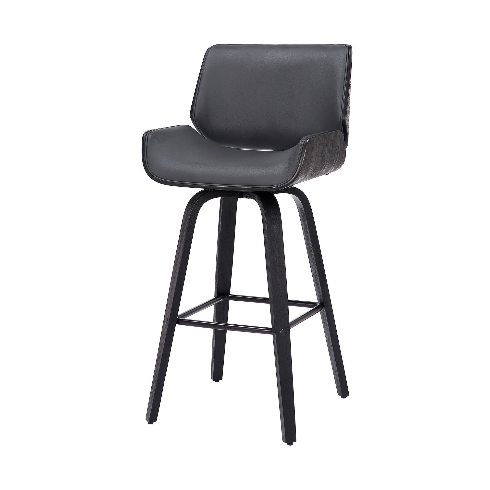 30" Gray And Black Faux Leather And Iron Swivel Bar Height Bar Chair - Homeroots - Flyclothing LLC