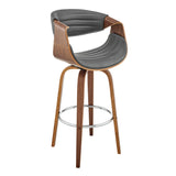 30" Gray and Brown And Brown Faux Leather And Solid Wood Swivel Bar Chair - Homeroots