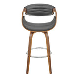 30" Gray and Brown And Brown Faux Leather And Solid Wood Swivel Bar Chair - Homeroots