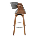 30" Gray and Brown And Brown Faux Leather And Solid Wood Swivel Bar Chair - Homeroots