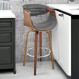30" Gray and Brown And Brown Faux Leather And Solid Wood Swivel Bar Chair - Homeroots